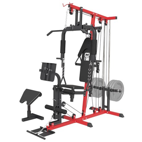 FAGUS H Home Gym Workout Station, All in One Home Gym System with Leg Extension, Leg Press and Full Body Exercise Accessories, Multi-Function Adjustable Plate Loaded Strength Training Machine, Red
