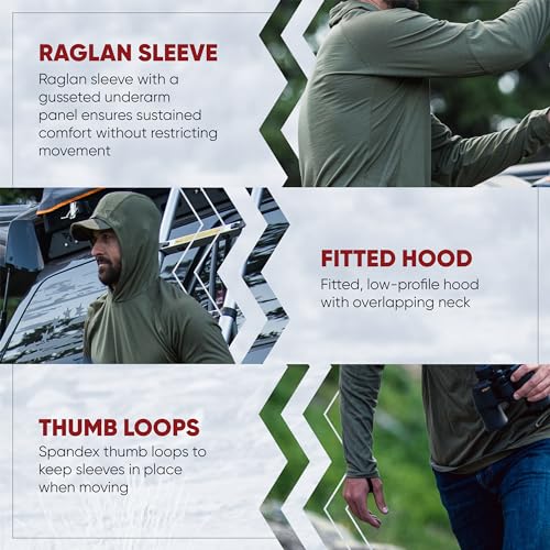 Vertx Mens Merino Wool Base Layer Hoody Pullover, Long Sleeve, Quick Dry, Outdoor Wear, Tactical Clothing