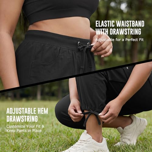 Plus Size Cargo Capris for Women with Pockets Lightweight Stretch Wide Leg Cropped Activewear Joggers - 3X-Large Black
