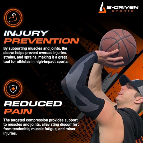 B-Driven Sports Medical Compression Arm Sleeves Medium Black 20-30mmHg Pair