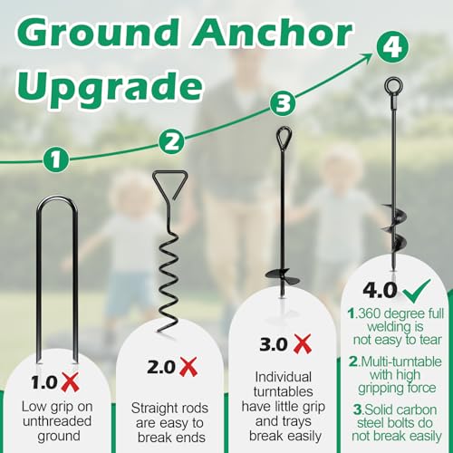 4PCS Trampoline Anchors Kit with 18" Ground Stakes & Ratchet Straps - Heavy Duty Windproof Tie Down Set