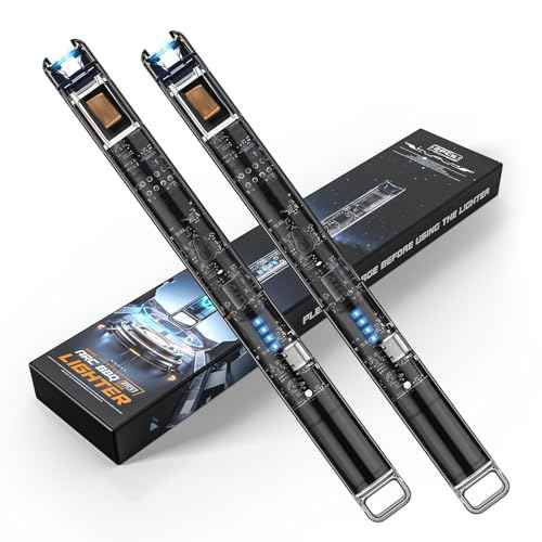 KTEBO¢ç 2 Pack Electric Candle Lighters - 7.4 inch Long USB Rechargeable Plasma Arc Lighter with Safety Lock, Windproof Lighter for Candles, Grill, Camping - See-Through Tech Design, Stocking Stuffers