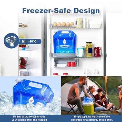 Water Container Bags, 4 Packs BPA Free No-Leak Foldable Plastic 1.3 Gallon Water Container Bag for Camping Hiking Backpack Emergency Storage Jug