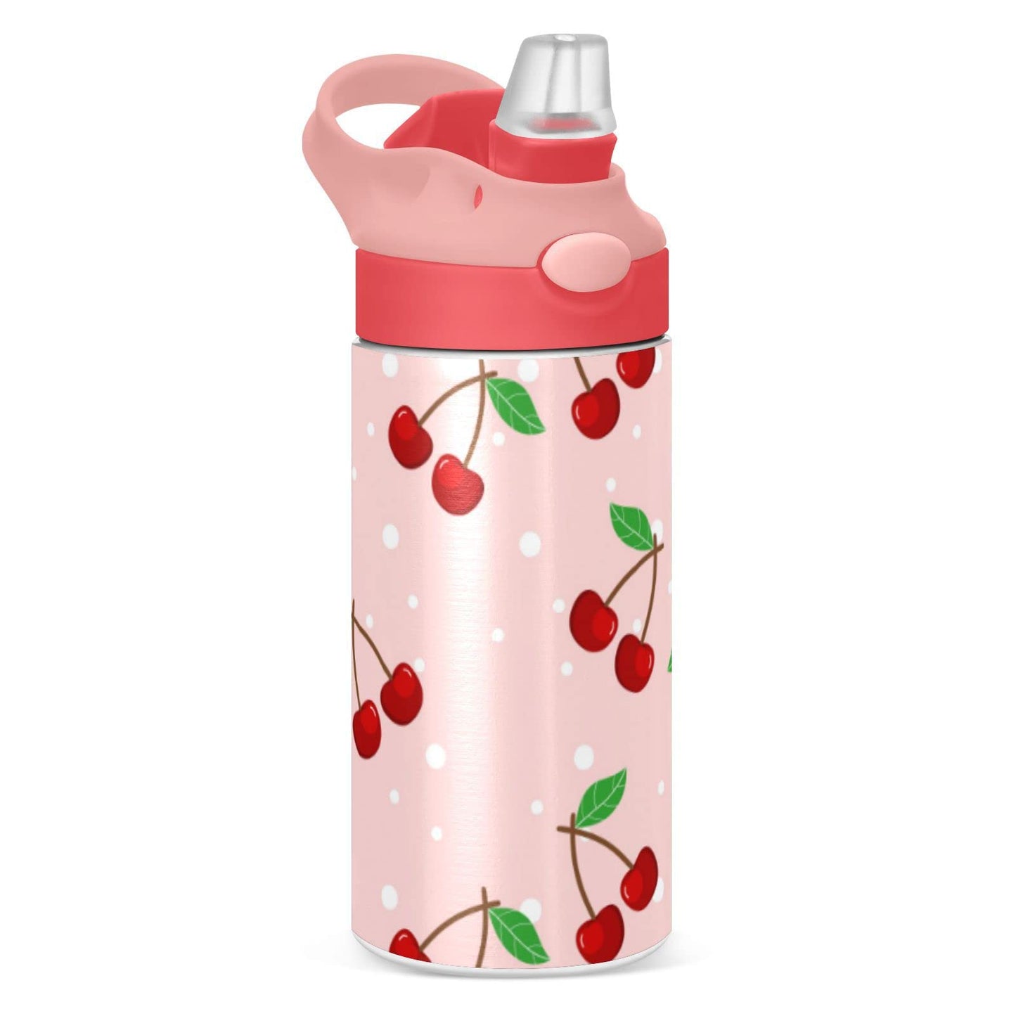 JUMBEAR Cherry Water Bottle with Straw Lid, Leakproof Double Walled Vacuum Insulated Stainless Steel Thermo Flask Travel Tumbler for Kids, Girls