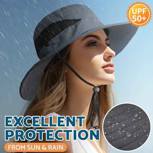 PFFY Sun Bucket Hats for Men Women 3¡± Wide Brim UPF 50+ Fishing & Beach Hat