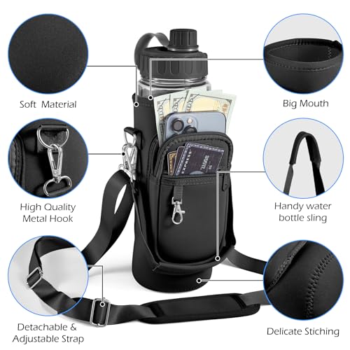 32 OZ Water Bottle Holder with Strap Black - Large Capacity & Adjustable