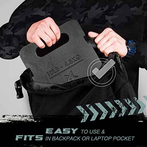 Yes4All Attachable Rucking Weight for Backpack, Cast Iron Training Weight Plate with Quick-Attach Strap Slots, Ergonomic Rounded Handle for Weighted Walking, Hiking, Rucking