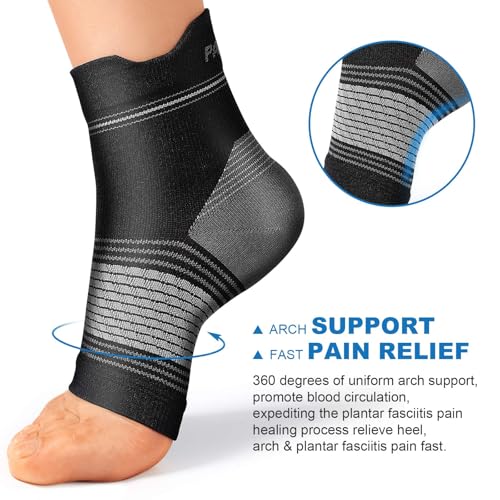 Plantar Fasciitis Sock (6 Pairs) for Men and Women, Compression Foot Sleeves with Arch and Ankle Support (Black, Large)