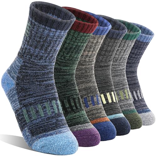 Kids Merino Wool Hiking Socks - Assorted Stripes, 6 Pairs, Toddler & Youth Thermal Warmth