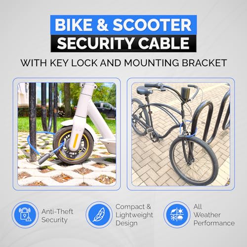Bike Security Cable Lock Kit 2ft with Keys - Weatherproof Steel, Easy to Use