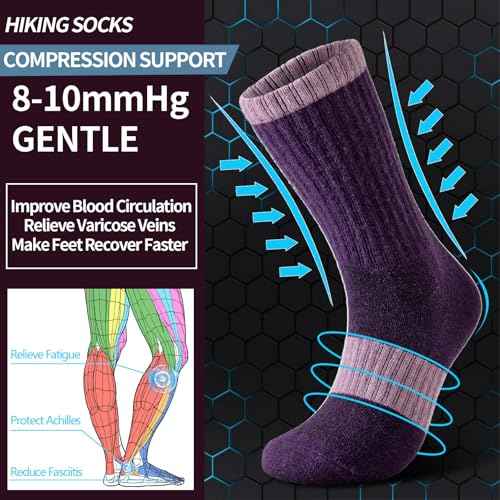 Wool Socks for Women - Hiking Womens Socks 5 Pairs, Thermal Sock for Men & Women Winter Warm Moisture Wicking