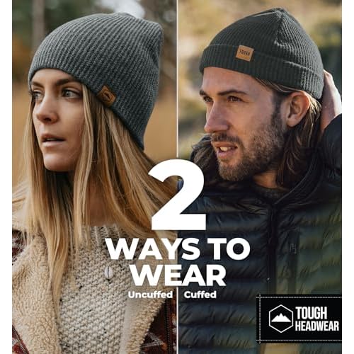 Tough Headwear Ribbed Beanie Hat - Four-Way Stretch Beanie for Women & Men - Lightweight, Soft Acrylic Knit Winter Hat