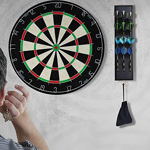 Wall Mounted Darts Holder with 12 Steel/Soft Tip Dart Display and Accessory Storage - Black