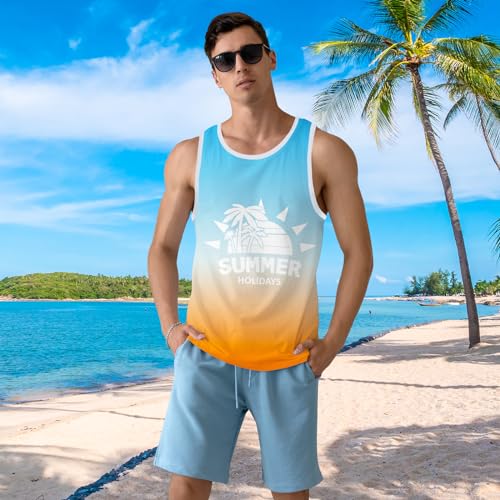 Mens Beach Tank Top Sleeveless Shirt for Summer American Flag Print Graphic - Large
