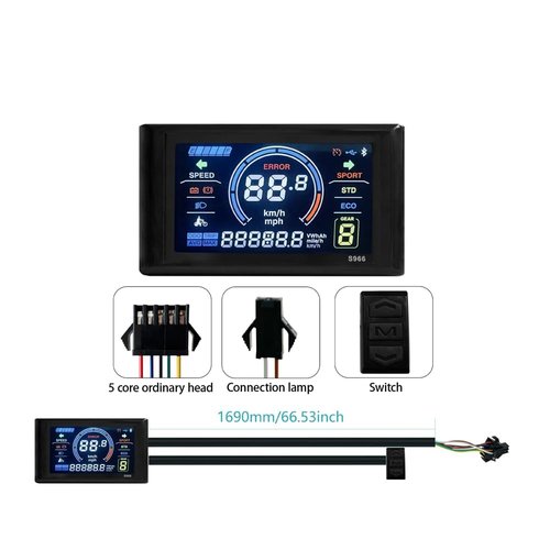 Ruitutedianzi Electric Bike Display 24V-72V Waterproof LCD Display S966 Electric Bike Controller Panel Dashboard,SM Connector Easy to Use