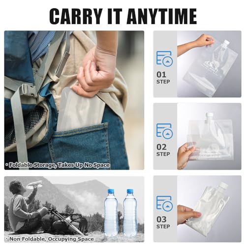 64oz Collapsible Water Bottles 3-Pack - Reusable Foldable Hydration Bottles for Hiking Camping & Travel, BPA-Free