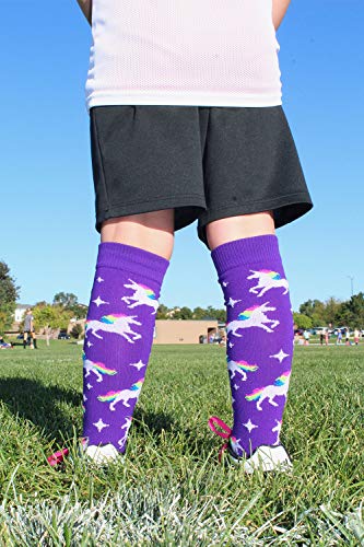 X-Small Rainbow Unicorn Knee-High Sports Socks for Girls & Women - Softball, Soccer, Volleyball