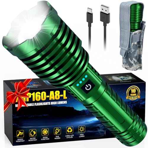 Rechargeable Flashlights 5000.000 High Lumens, Super Bright LED Flashlight Battery Powered|30H Long Life|Holster| Zoomable 5 Modes|Output|Waterproof|Powerful Tactical Flashlights for Emergency Camping