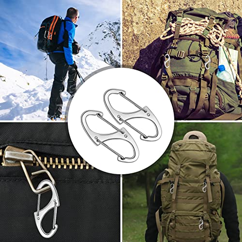 Double Carabiner Keychain Set 1.6 Inch S-Shaped for Camping and Travel - Silver / 40 pcs
