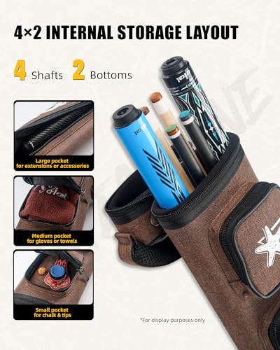 CRICAL 2x4 Pool Cue Case - Brown Standard Billiard Cue Storage with Accessory Pockets