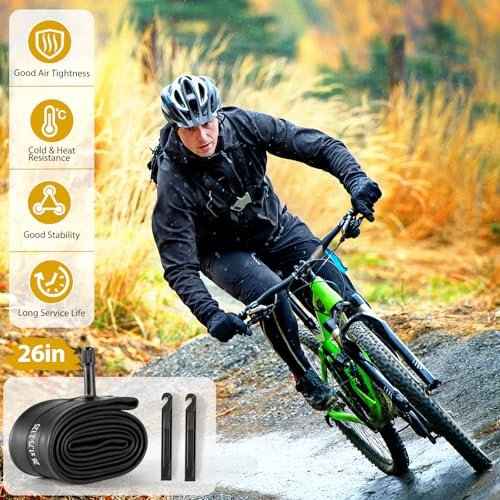2 Pack 26 Inch Bike Tube, 26" Bicycle Tube for 26 x 1.75/1.9/1.95/2.0/2.1/2.125 Bike Tire, Butyl Rubber Inner Tube with 2 Tire Levers for Mountain MTB Bike
