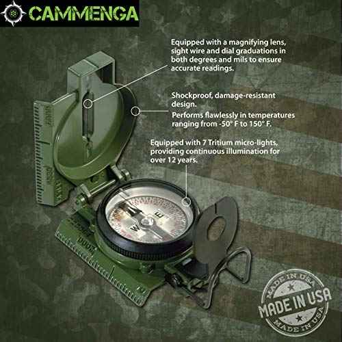 Cammenga Official US Military Tritium Lensatic Compass, Accurate Waterproof Hand Held Compasses with Pouch for Hiking Camping Navigation Survival Backpacking Orienteering