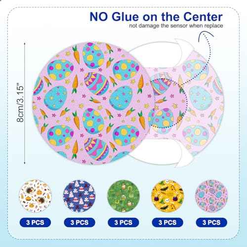 HONYOU 15Pack Dexcom G7 Over Patches Waterproof, 15 Days Long Stay Stelo Overpatch Halloween Festive Pattern Protective Adhesive CGM Sensor Covers No Hole, Hypoallergenic & Latex-Free, Sweatproof