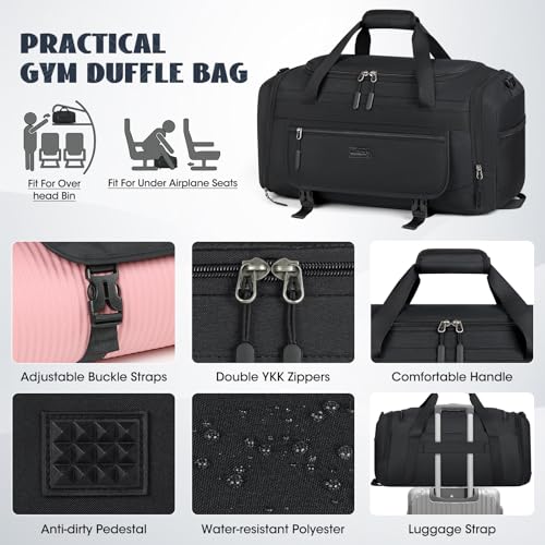 IGOLUMON 40L Waterproof Gym Duffle Bag with Shoe & Wet Compartments - Black