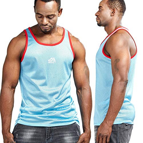 Men's Mesh Quick Dry Athletic Workout Tank Top - Large Blue