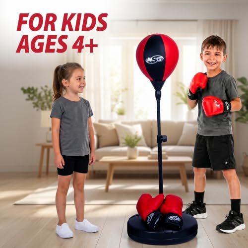 Large NSG Punching Bag for Kids & Boxing Gloves Set - Adjustable Freestanding Speed Bag with Stand, Junior Boxing Gloves & Pump