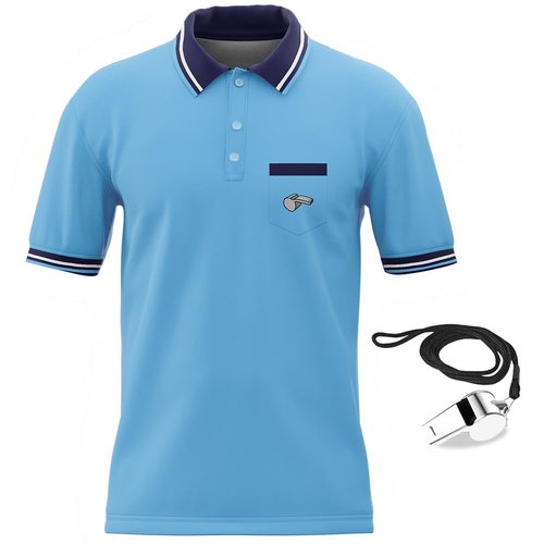CUEJDSA Men's Baseball Softball Umpire Polo Shirt, Mens Short Sleeve Umpire Shirts, Referee Ref Umpire Jersey Uniform(Light Blue, Size 2XL)