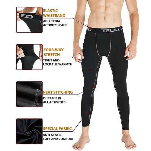 TELALEO 2 Set Mens Thermal Underwear Fleece Lined Long Johns 4 Pcs Base Layer Shirts Pant for Cold Winter Weather