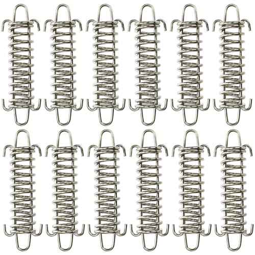 Suwimut 12 Pieces Tent Spring Buckle, Windproof Stainless Steel Rope Tensioner Awning Fixed Hook Buckle, Heavy Duty Tension Springs for Outdoor Camping, Dog Chain, Swing, Hammock Chair, Punching Bag