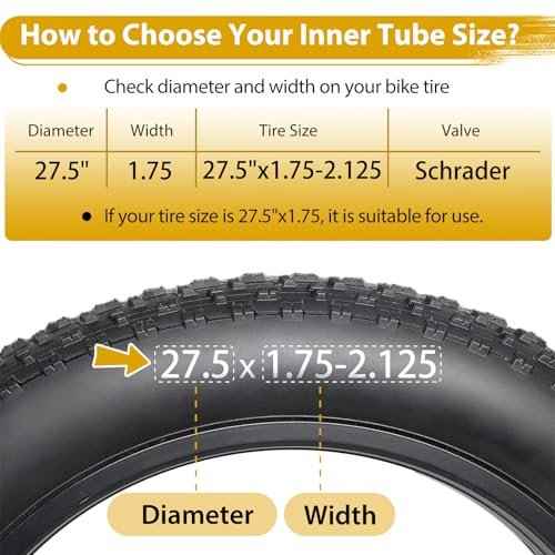 2 Pack 27.5 Inch Bike Tube, 27.5" Bicycle Tube for 27.5 x 1.75/1.9/1.95/2.0/2.1/2.125 Bike Tire, Butyl Rubber Inner Tube with 2 Tire Levers for Mountain MTB Bike