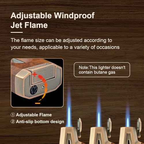 Torch Lighter Built-in V Cutter,Refillable Butane Torch Lighter,Men's Gift,All-in-one Windproof Adjustable Jet Flame for Candle,Camping(Butane Gas Not Include)
