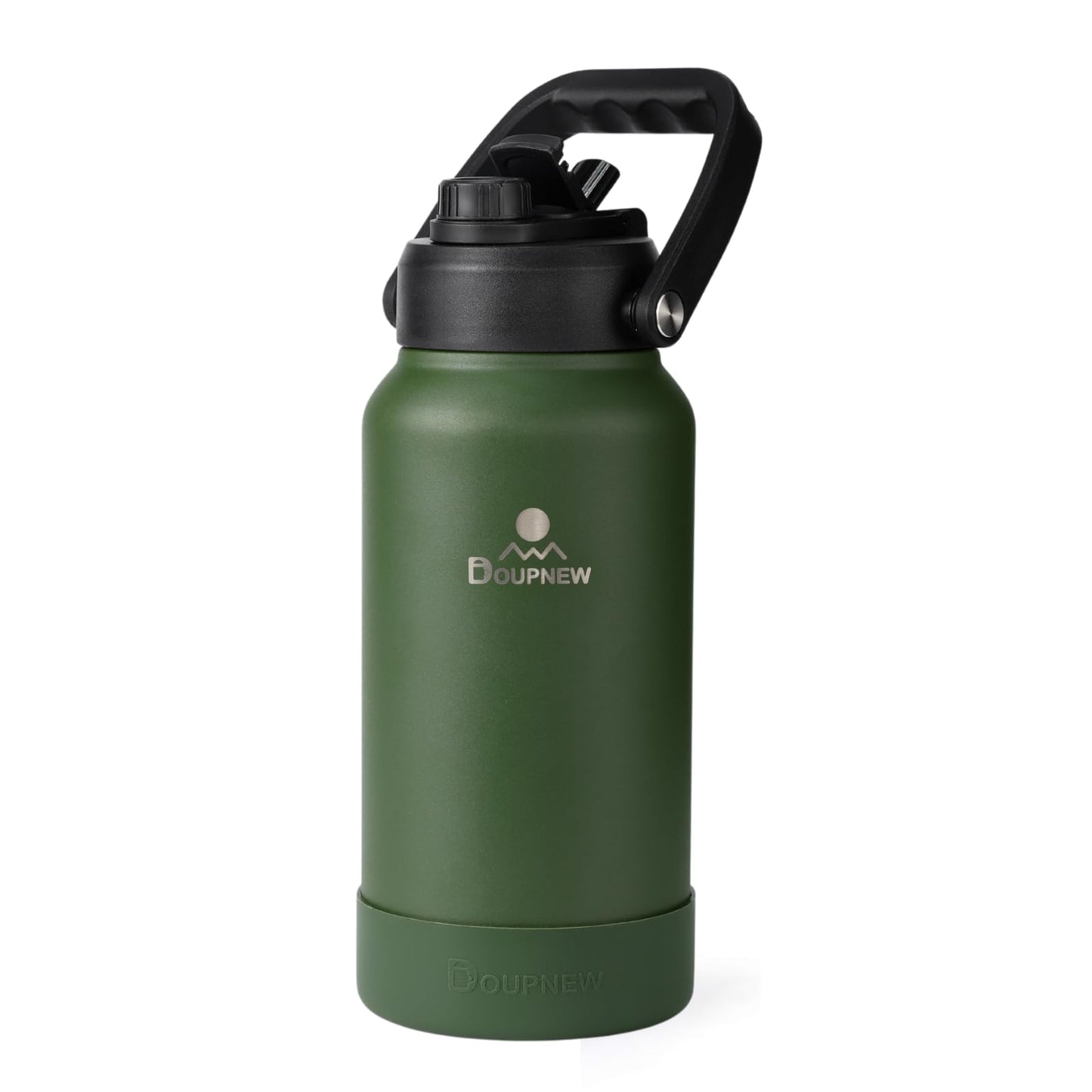 Doupnew 64oz Water Bottle,Half Gallon Stainless Steel Insulated Bottle with Leak Proof Dual-Mode Lid,Straw & Chug Drinking,Large Handle,Keeps Cold 24H Hot 12H for Gym,Outdoor & Use(Forest Green)
