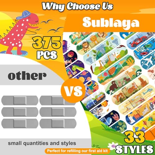 Kids Bandages 375 Pcs Colorful Cartoon Variety Pack - Toddler & Child Adhesive Strips
