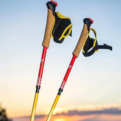 AONIJIE Lightweight 2 pcs Folding Carbon Fiber Trekking Poles with Quick Lock System - Ideal for Hiking, Camping, and Adventures (RedYellow,1pcs 110cm)