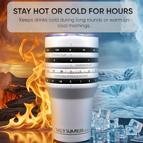 Golf Tumbler with Scorekeeping, 30 oz Stainless Steel Leak-Proof Cup, White Tees Variation