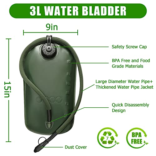 Green 1050D Tactical Hydration Backpack with 3L Water Bladder for Men & Women
