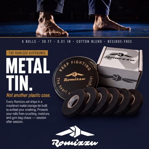 BJJ Jiu Jitsu Finger & Thumb Tape - White, 6 Rolls in Metal Tin