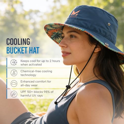 MISSION Cooling Bucket Hat - Unisex Wide-Brim Sun Hat with Wet-to-Cool Technology - Sea Palm