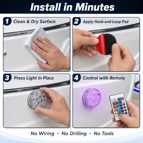 Wireless Waterproof RGB Marine LED Boat Lights - 8 Pack, Remote Control