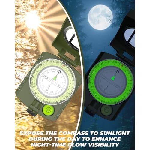 Sportneer Compass: Accurate Durable Lightweight Orienteering Compass with Strap and Carrying Case, Glow in The Dark Waterproof Hiking Essentials for Camping Backpacking, Best Survival Gifts for Kids