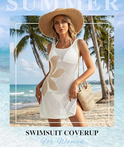 Women’s Crochet Swimsuit Coverup Medium White Beach Dress Summer Vacation