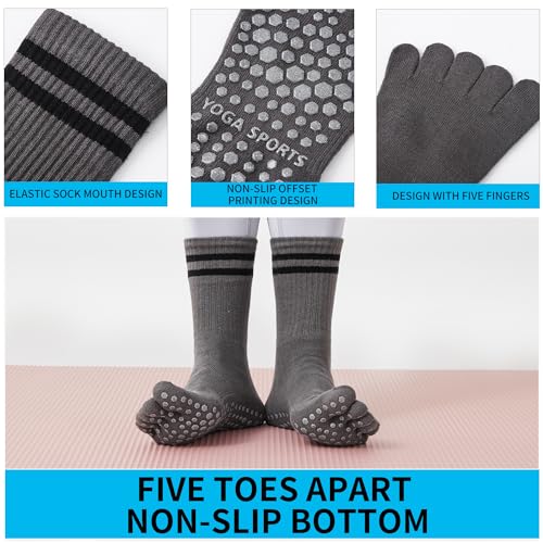 Grippy Yoga Socks for Women - 4 Pairs Black Pink Grey White - Non-Slip Fit