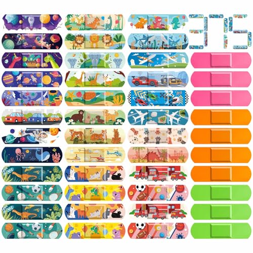 Kids Bandages 375 Pcs Colorful Cartoon Variety Pack - Toddler & Child Adhesive Strips