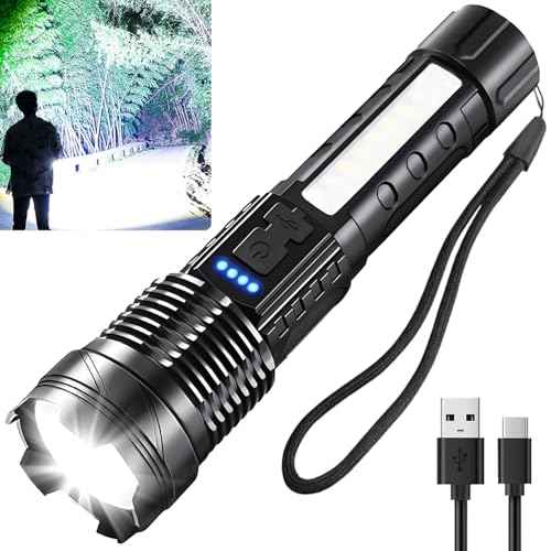 Rechargeable LED Flashlights, 90,000 Lumens Super Bright Flash Light, 7 Modes with COB Work Light, IPX6 Waterproof, Adjustable Tactical Powerful Handheld Flash Light for Home,Camping and Emergencies