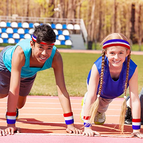 Hungdao 6 Pcs Sports Sweatbands Set with Red White Blue Variation