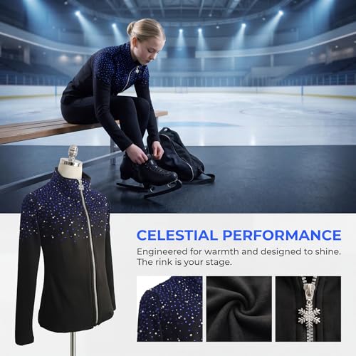 Kids Figure Skating Jacket Fleece-Lined Warm Training Coat 12-14 Years Black